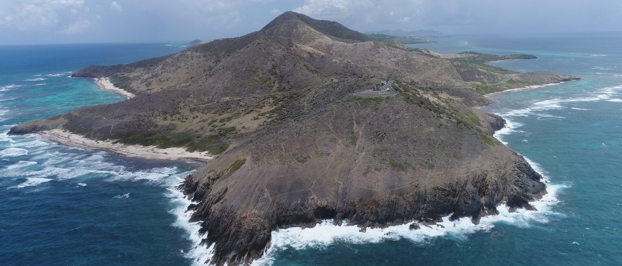 Aerial view of St. Croix's eastern point where the Caribbean Sea meets the Atlantic Ocean